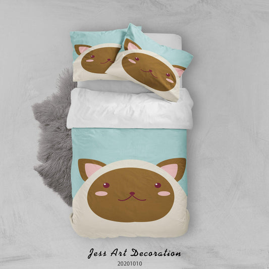 3D Cartoon Cute Animal Cat Quilt Cover Set Bedding Set Duvet Cover Pillowcases WJ 9539