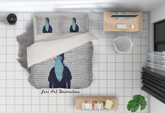 3D Banksy Mural Boy Blue Scarf Bear Pattern Quilt Cover Set Bedding Set Duvet Cover Pillowcases  ZY D115