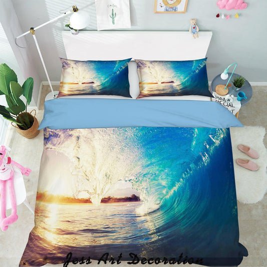 3D Blue Sea Waves Quilt Cover Set Bedding Set Pillowcases  131