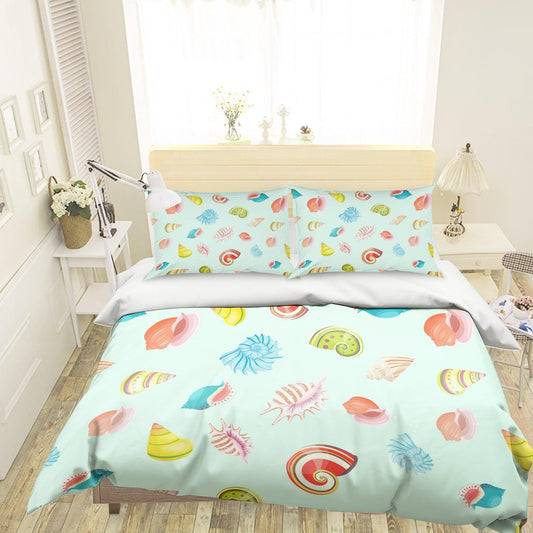 3D Cartoon Green Conch Quilt Cover Set Bedding Set Pillowcases 108