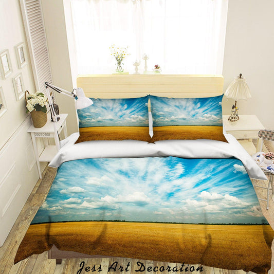 3D Blue Sky Cloud Wheat Field Quilt Cover Set Bedding Set Duvet Cover Pillowcases 143