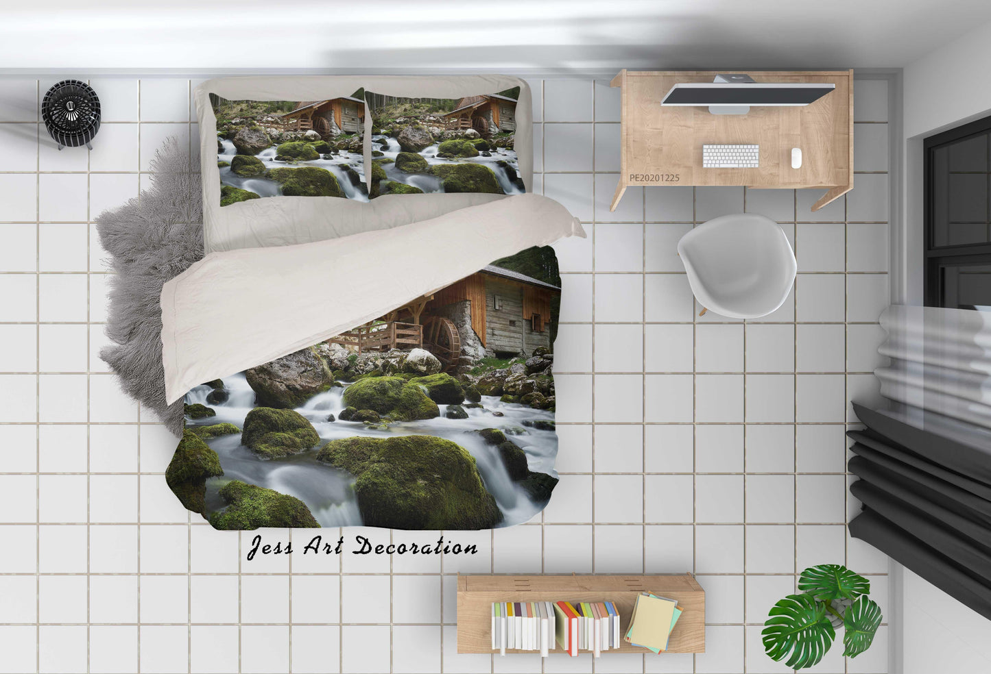 3D Cabin River Stone Landscape Quilt Cover Set Bedding Set Duvet Cover Pillowcases 9