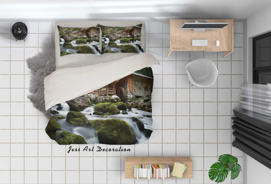 3D Cabin River Stone Landscape Quilt Cover Set Bedding Set Duvet Cover Pillowcases 9