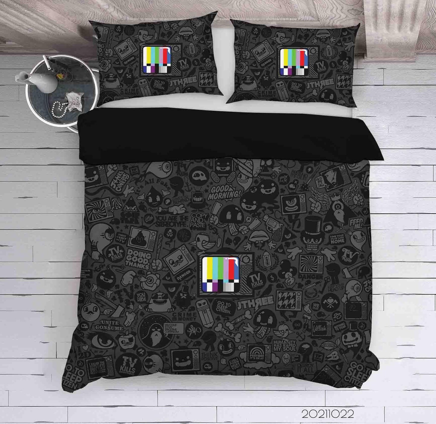 3D Black Cartoon Illustration Art Doodle Quilt Cover Set Bedding Set Duvet Cover Pillowcases 92