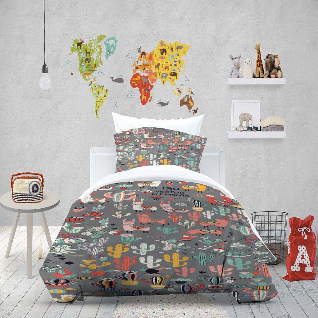 3D Cartoon Cactus Alpaca Letter Quilt Cover Set Bedding Set Duvet Cover Pillowcase 1393