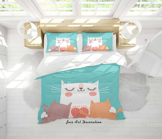 3D Cartoon Animal Cat Pattern Quilt Cover Set Bedding Set Duvet Cover Pillowcases WJ 6468
