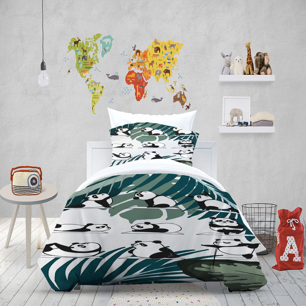 3D Cartoon Panda Leaf Bamboo Quilt Cover Set Bedding Set Duvet Cover Pillowcase 1394