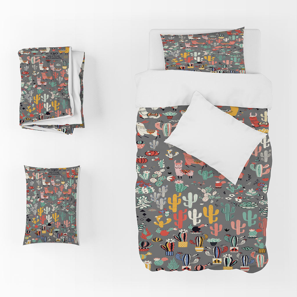 3D Cartoon Cactus Alpaca Letter Quilt Cover Set Bedding Set Duvet Cover Pillowcase 1393