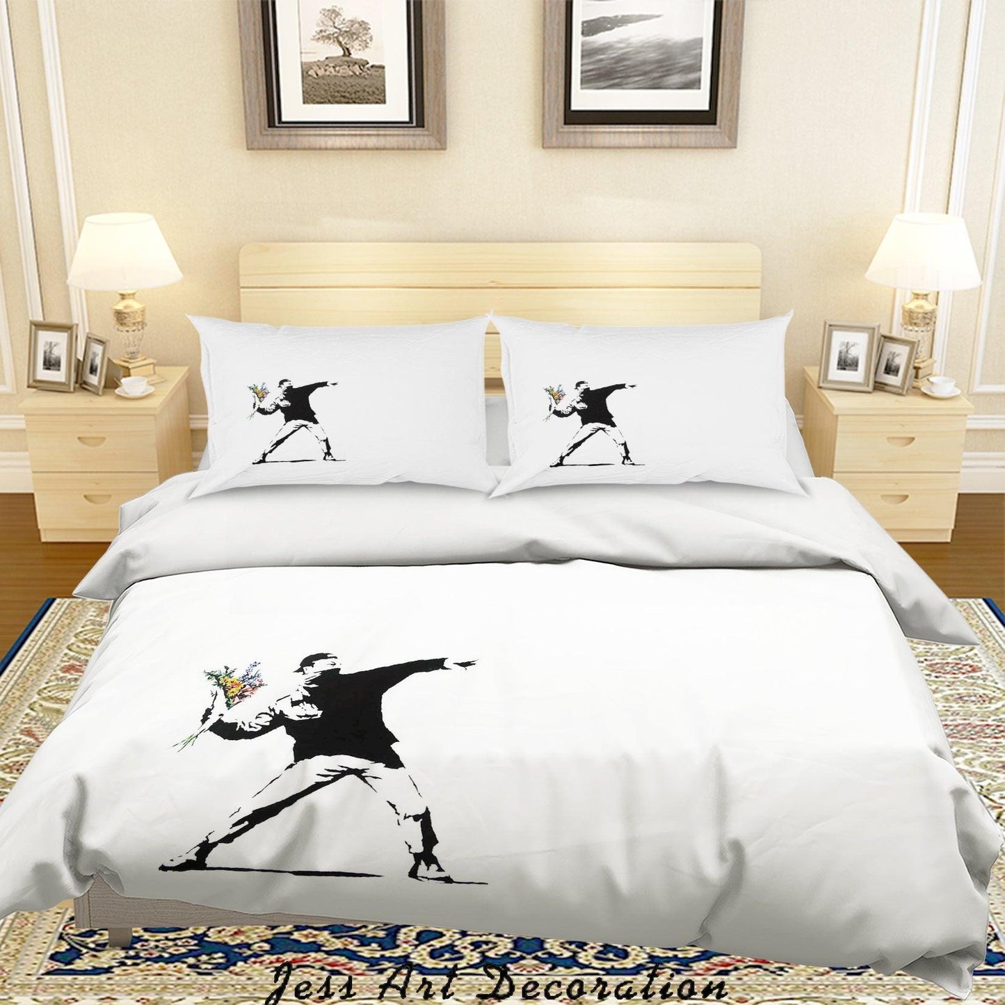 3D Banksy Mural Thrower Color Flower Quilt Cover Set Bedding Set Duvet Cover Pillowcases  ZY D105