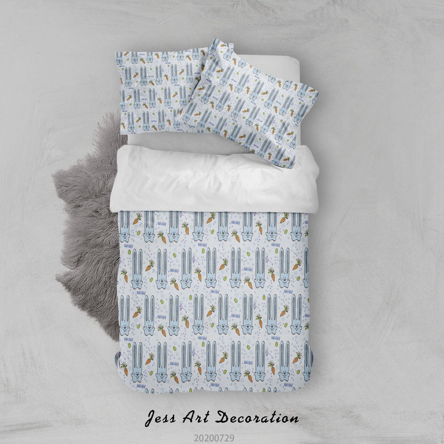 3D Cartoon Blue Bunny Quilt Cover Set Bedding Set Duvet Cover Pillowcases LXL 168