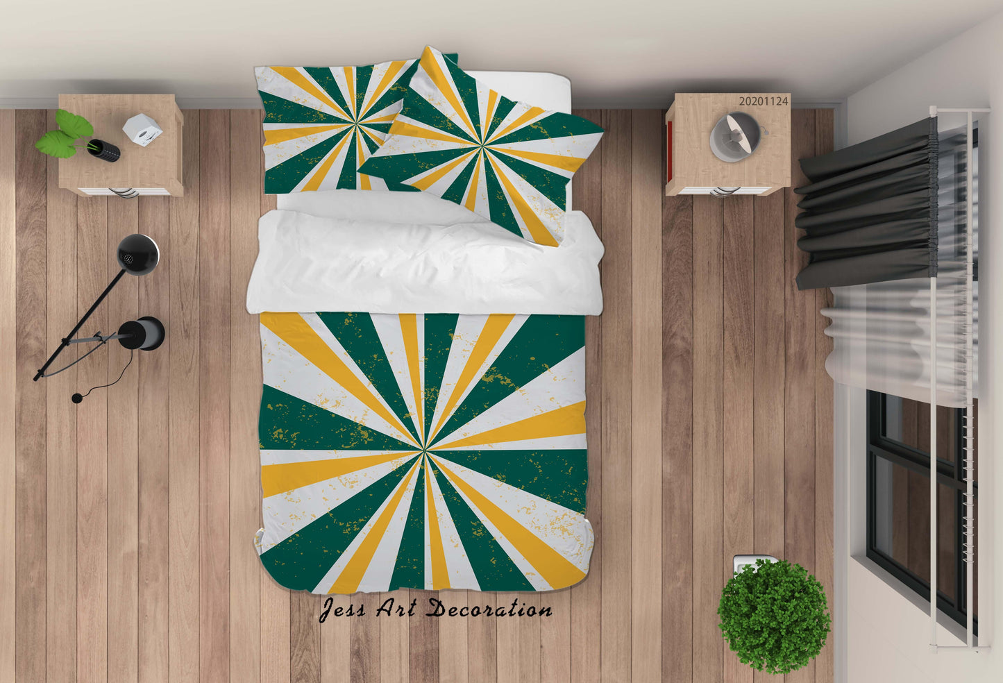 3D Abstract Radial Green Yellow Quilt Cover Set Bedding Set Duvet Cover Pillowcases LXL