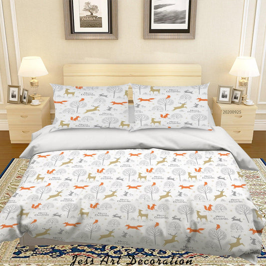 3D Cartoon Animal Fox Deer Pattern Quilt Cover Set Bedding Set Duvet Cover Pillowcases WJ 6424