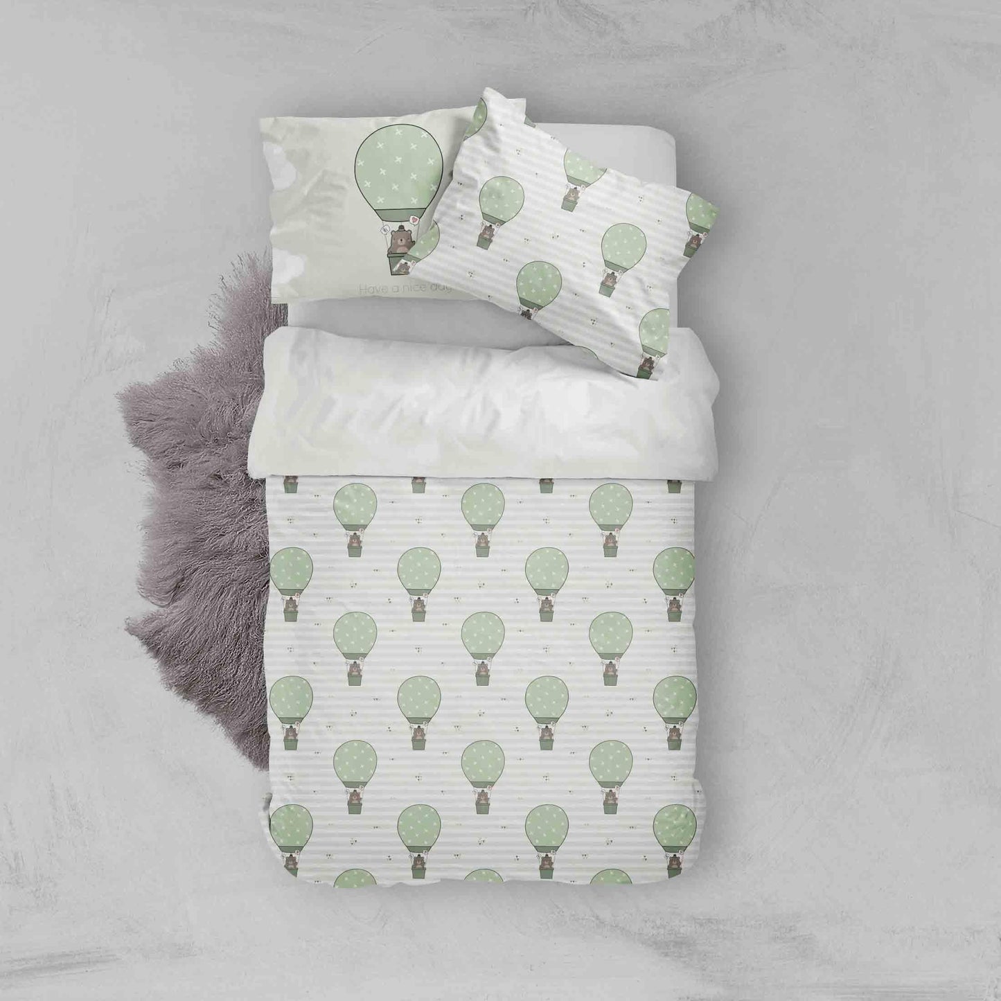 3D Cartoon Green Hot Air Balloon Bear Quilt Cover Set Bedding Set Pillowcases 102