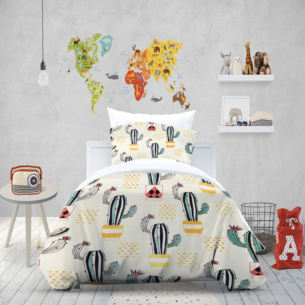 3D Cartoon Cactus Star Apricot Quilt Cover Set Bedding Set Duvet Cover Pillowcase 1395