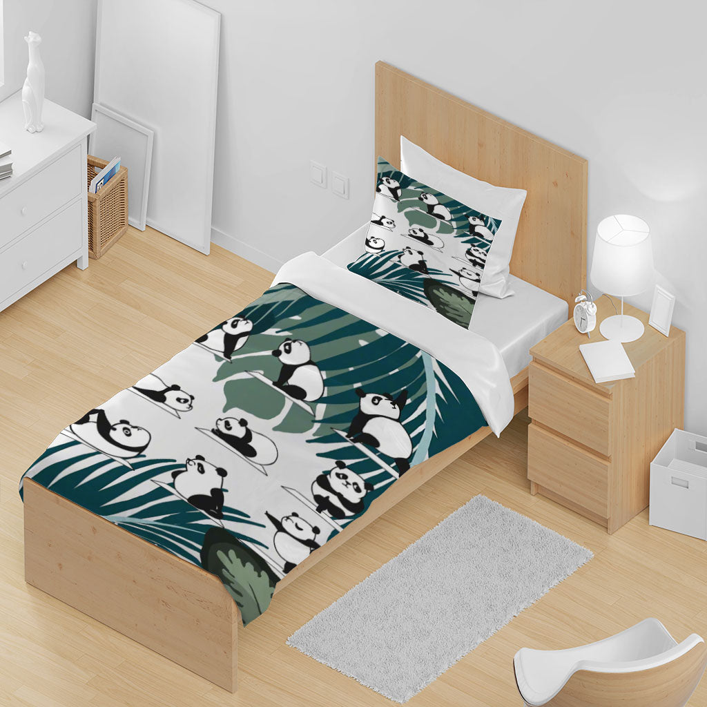 3D Cartoon Panda Leaf Bamboo Quilt Cover Set Bedding Set Duvet Cover Pillowcase 1394