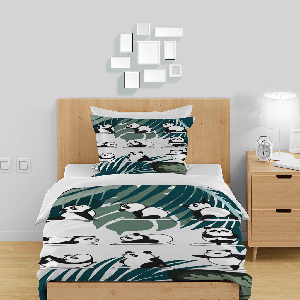 3D Cartoon Panda Leaf Bamboo Quilt Cover Set Bedding Set Duvet Cover Pillowcase 1394