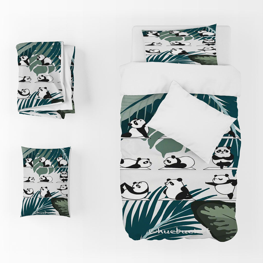 3D Cartoon Panda Leaf Bamboo Quilt Cover Set Bedding Set Duvet Cover Pillowcase 1394