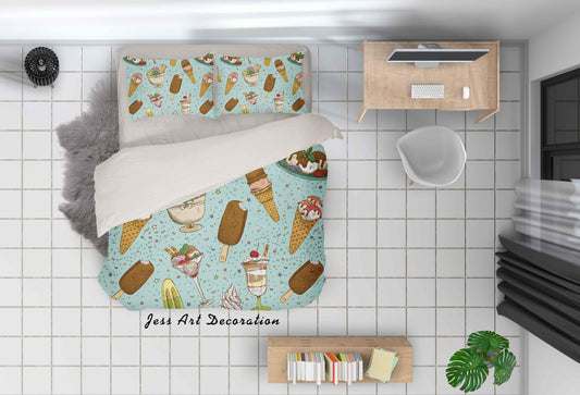 3D Cartoon Ice Cream Quilt Cover Set Bedding Set Pillowcases 2