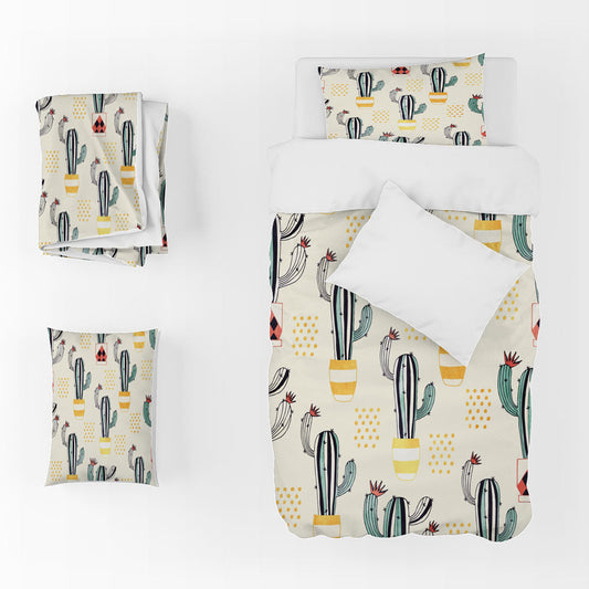 3D Cartoon Cactus Star Apricot Quilt Cover Set Bedding Set Duvet Cover Pillowcase 1395