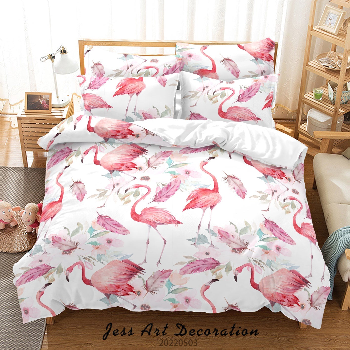 3D Animal Flamingo Feather Leaf Quilt Cover Set Bedding Set Duvet Cover Pillowcase 550
