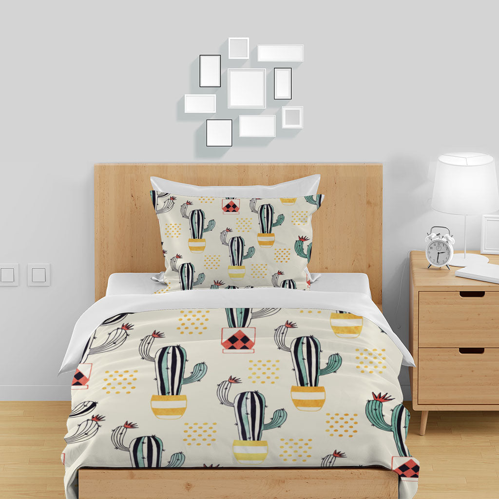 3D Cartoon Cactus Star Apricot Quilt Cover Set Bedding Set Duvet Cover Pillowcase 1395