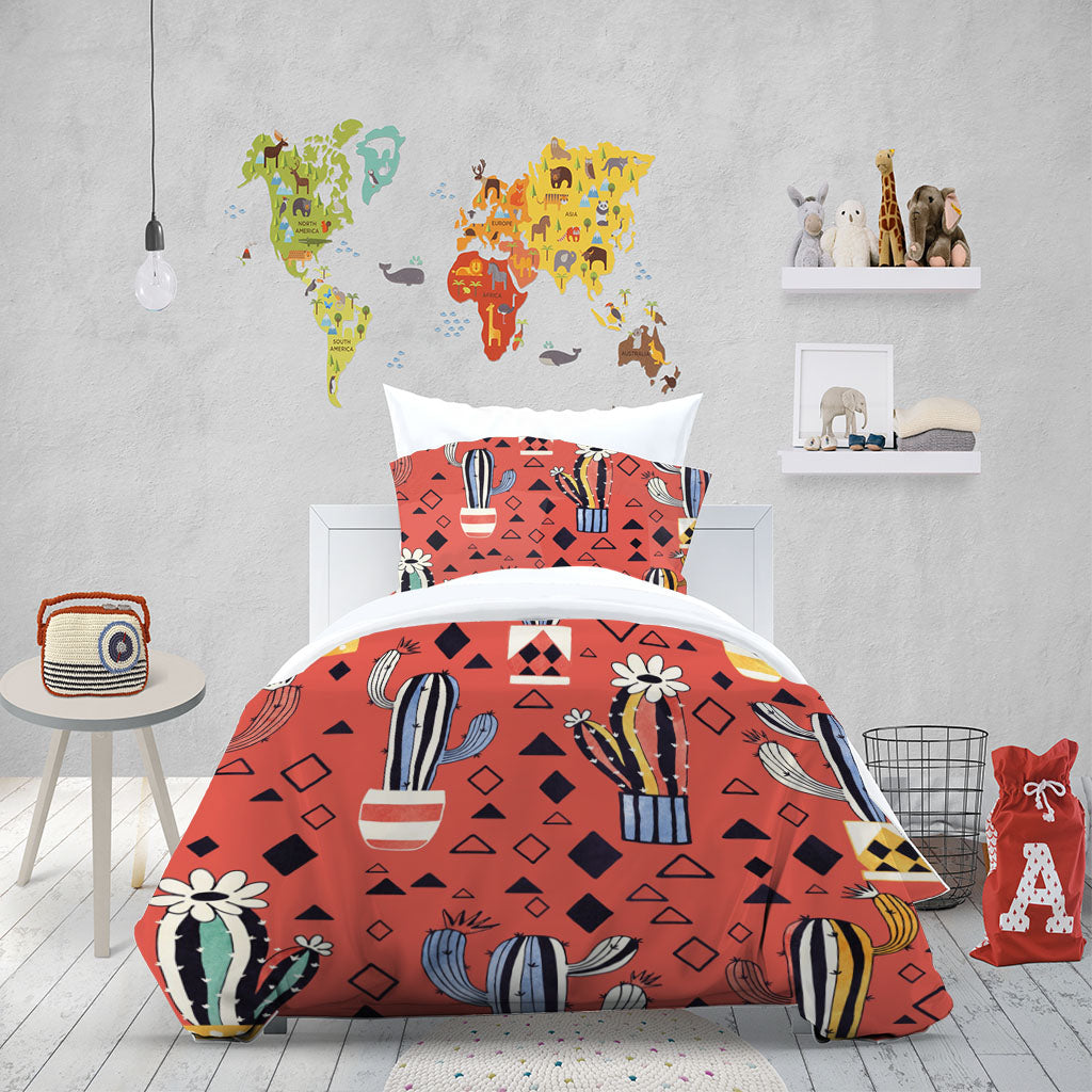 3D Cartoon Cactus Triangle Rhombus Quilt Cover Set Bedding Set Duvet Cover Pillowcase 1396