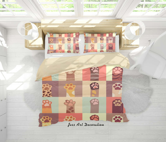 3D Cartoon Animal Cat Paw Pattern Quilt Cover Set Bedding Set Duvet Cover Pillowcases WJ 6471