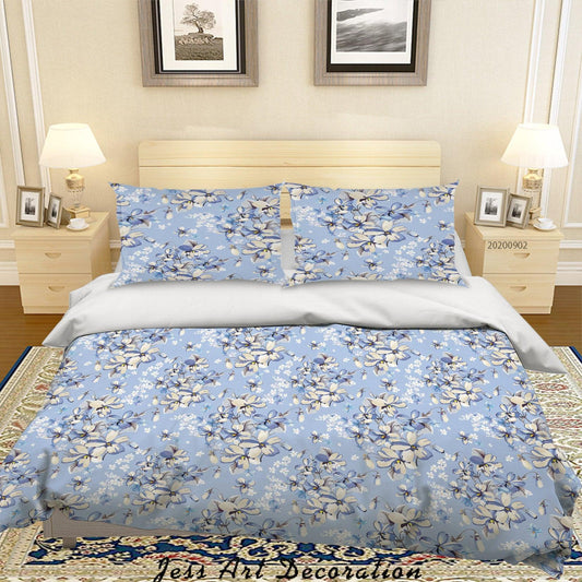 3D Blue Flowers Leaves Pattern Quilt Cover Set Bedding Set Duvet Cover Pillowcases WJ 1430