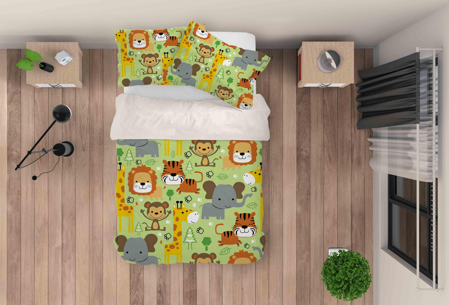 3D Cartoon Colorful Lion Elephant Animal Pattern Quilt Cover Set Bedding Set Duvet Cover Pillowcases LXL