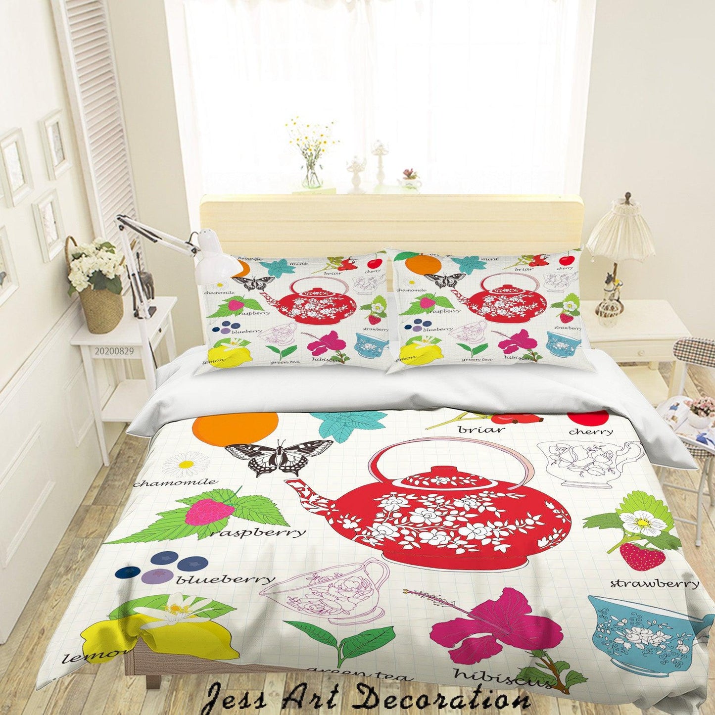 3D Abstract Hand Draw Cartoon Teacup Leaves Pattern Quilt Cover Set Bedding Set Duvet Cover Pillowcases WJ 3590