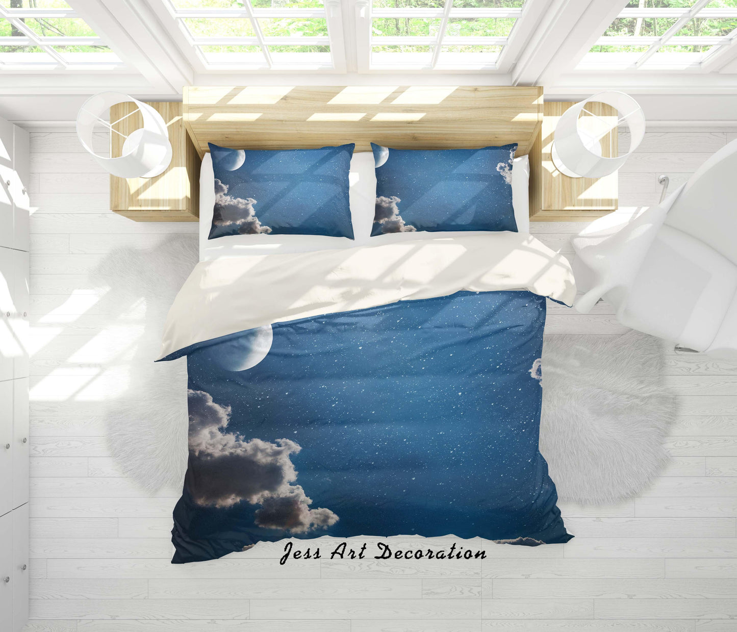 3D Blue Star Sky Moon Quilt Cover Set Bedding Set Pillowcases 59