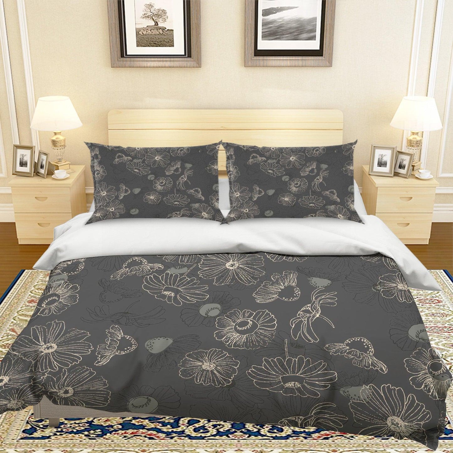 3D Black Flowers Quilt Cover Set Bedding Set Pillowcases 30