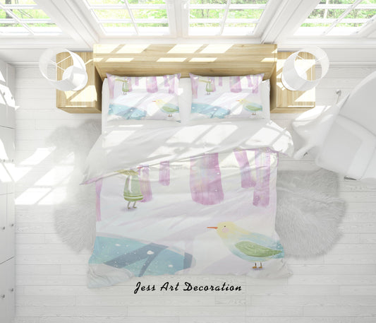 3D Cartoon Bird Snow Forest Girl Quilt Cover Set Bedding Set Duvet Cover Pillowcases A572 LQH