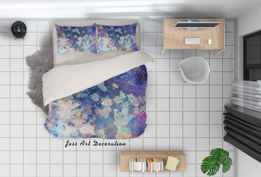 3D Blue Watercolor Floral Quilt Cover Set Bedding Set Pillowcases 55