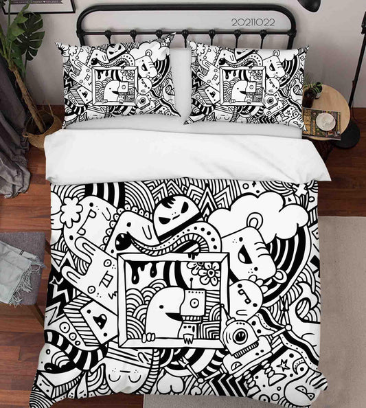 3D Abstract Purple Monster Artistic Graffiti Quilt Cover Set Bedding Set Duvet Cover Pillowcases 4