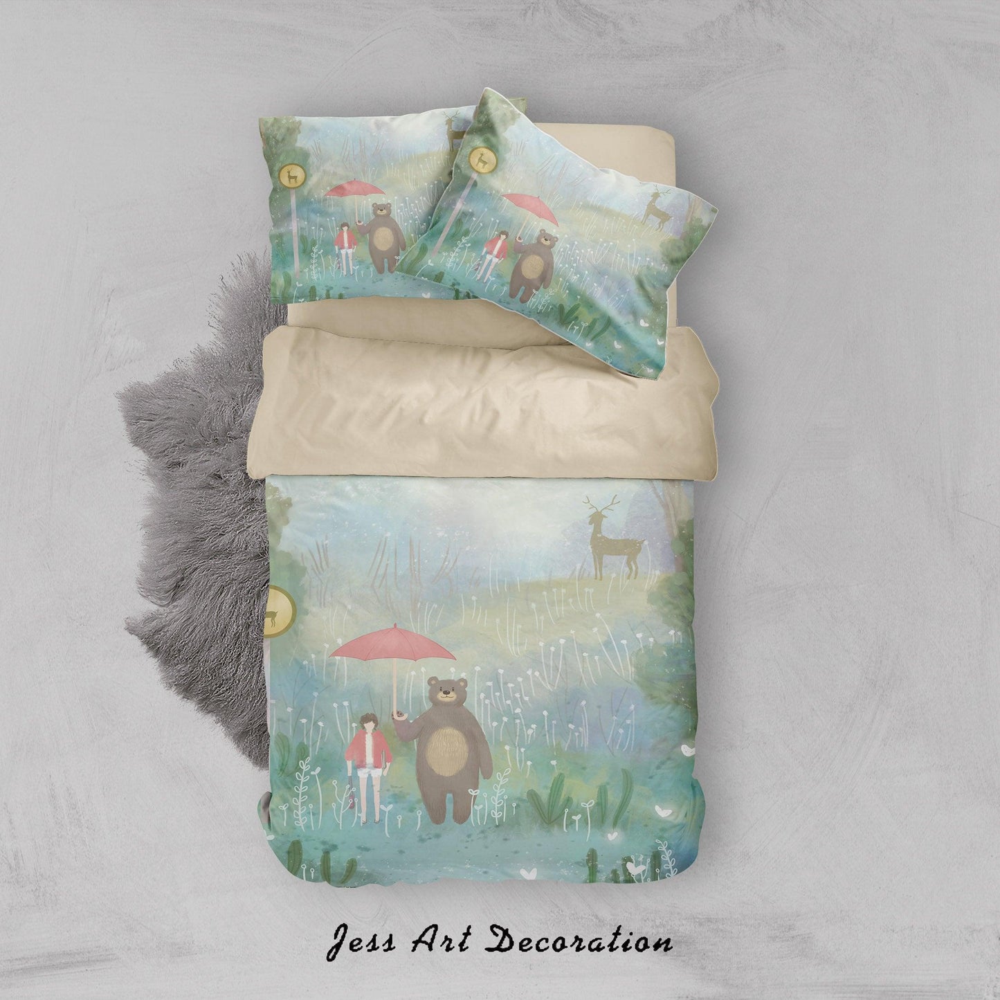 3D Bear Girl Umbrella Painting Quilt Cover Set Bedding Set Duvet Cover Pillowcases A420 LQH