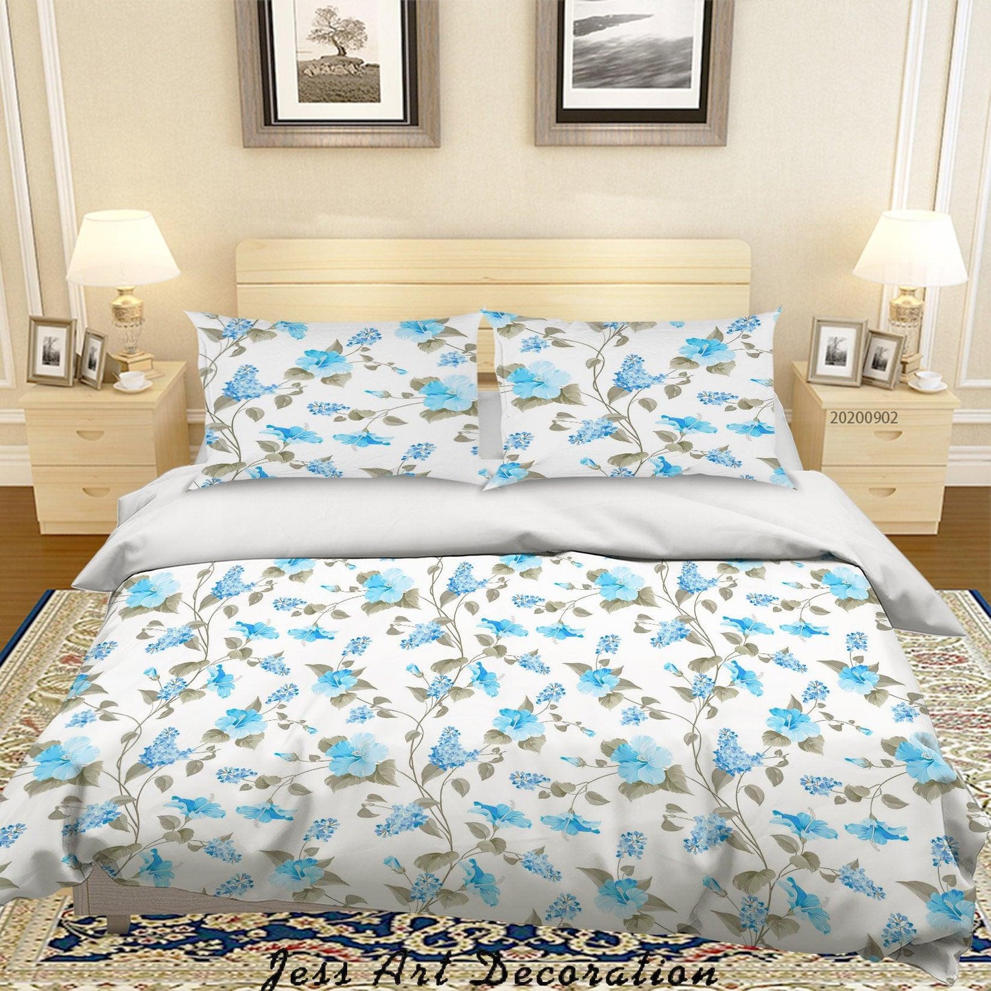 3D Blue FLowers Leaves Pattern Quilt Cover Set Bedding Set Duvet Cover Pillowcases WJ 1451