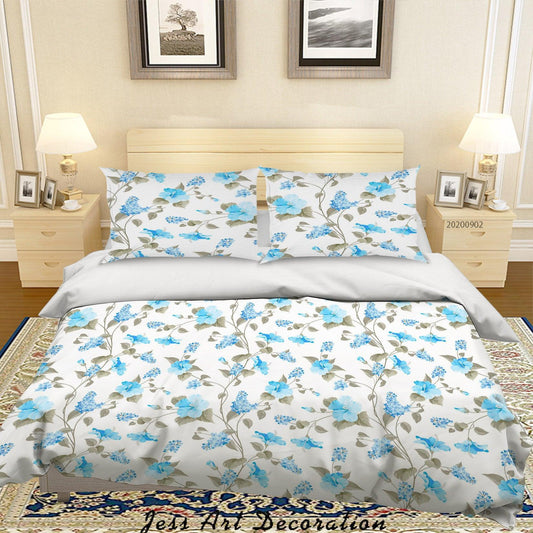 3D Blue FLowers Leaves Pattern Quilt Cover Set Bedding Set Duvet Cover Pillowcases WJ 1451