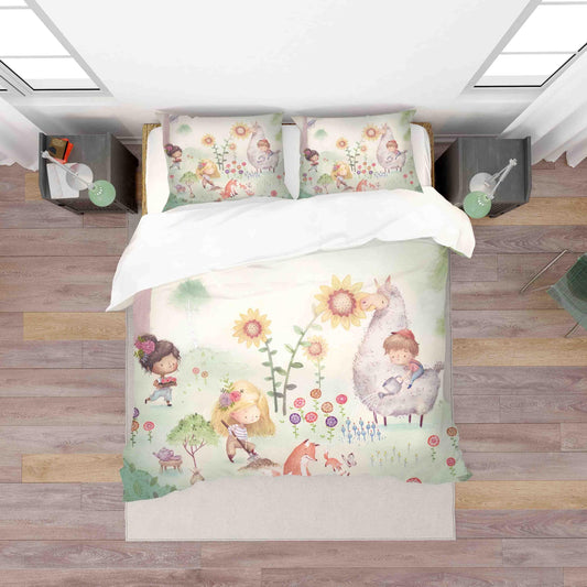 3D Cartoon Girl Floral Sunflowers Sheep Quilt Cover Set Bedding Set Duvet Cover Pillowcases SF062