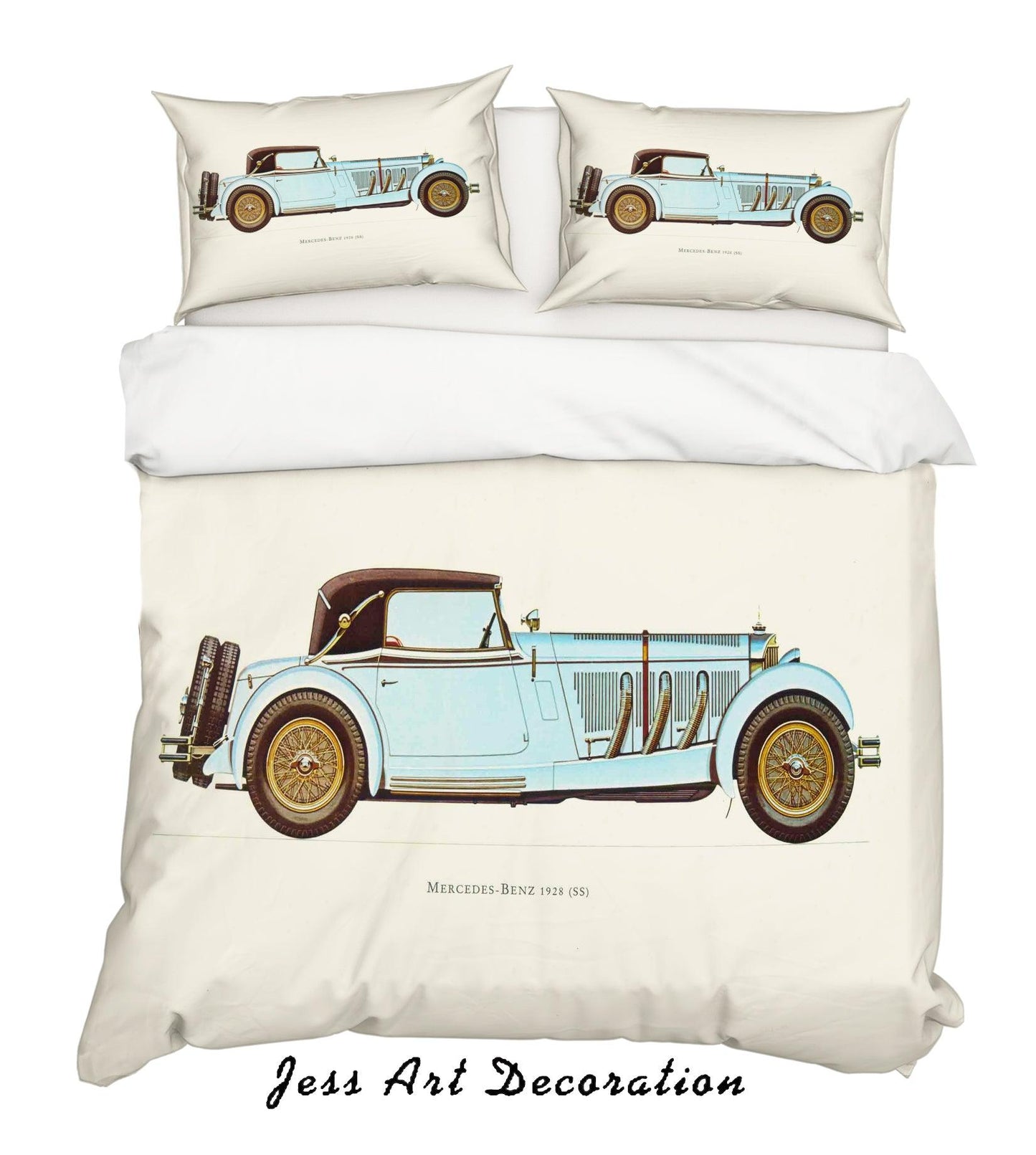 3D Blue Retro Classic Cars Quilt Cover Set Bedding Set Pillowcases 02