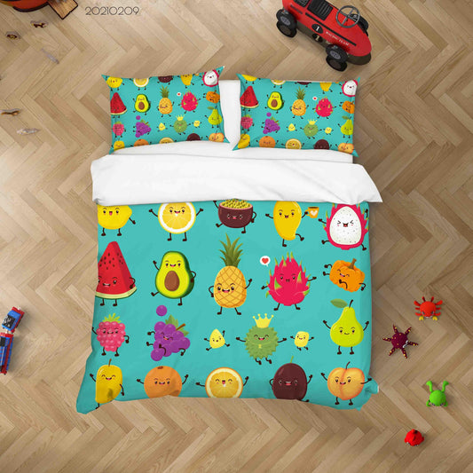 3D Cartoon Colorful Fruit Quilt Cover Set Bedding Set Duvet Cover Pillowcases 278