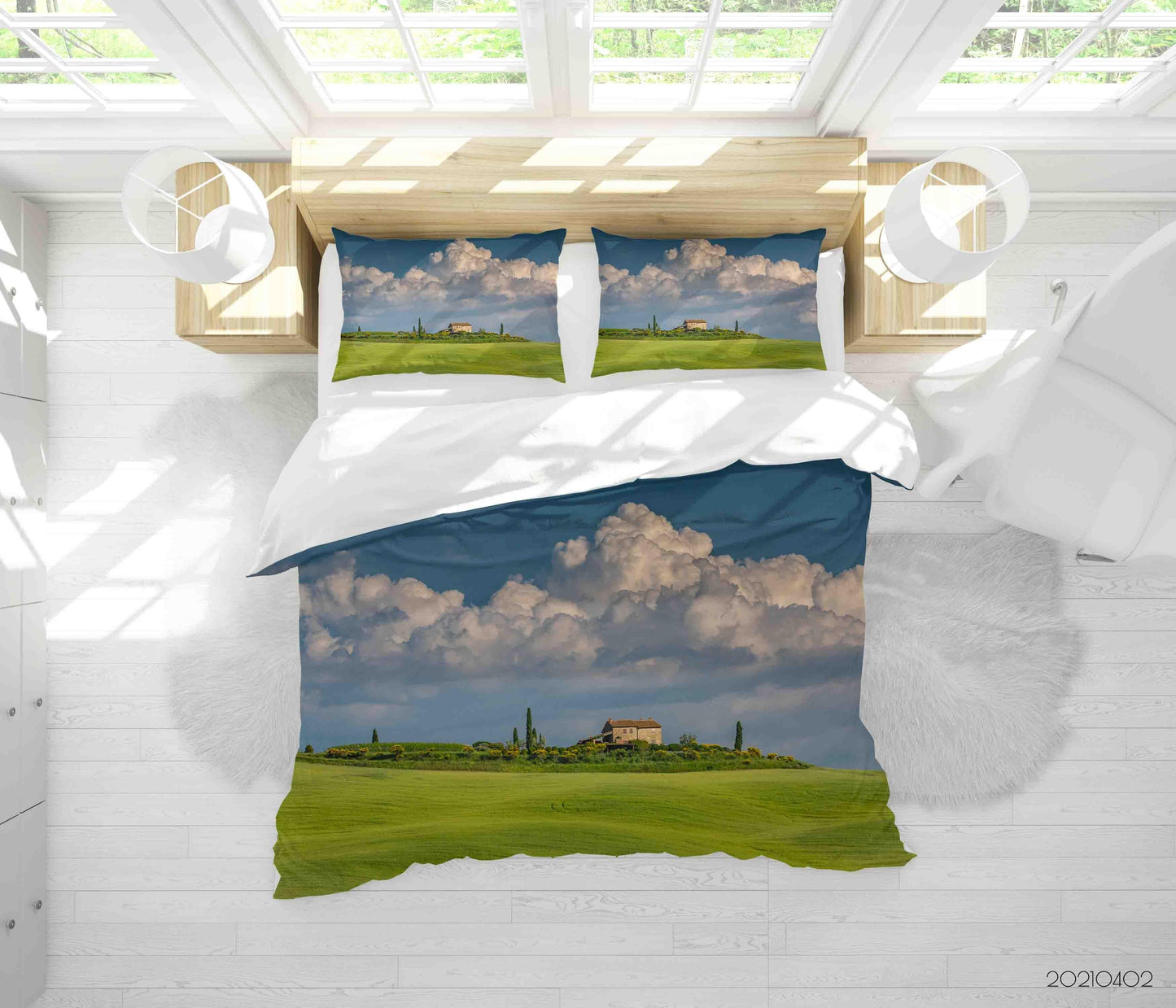 3D Blue Sky Cloud Meadow Landscape Quilt Cover Set Bedding Set Duvet Cover Pillowcases 77 LQH