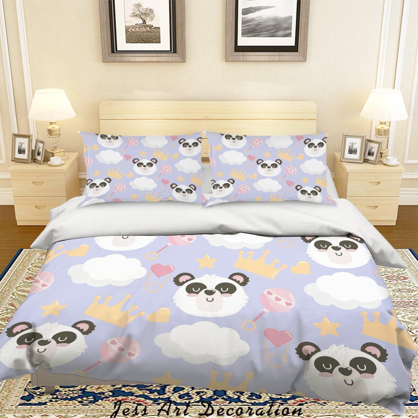 3D Cartoon Panda Purple Quilt Cover Set Bedding Set Pillowcases 11