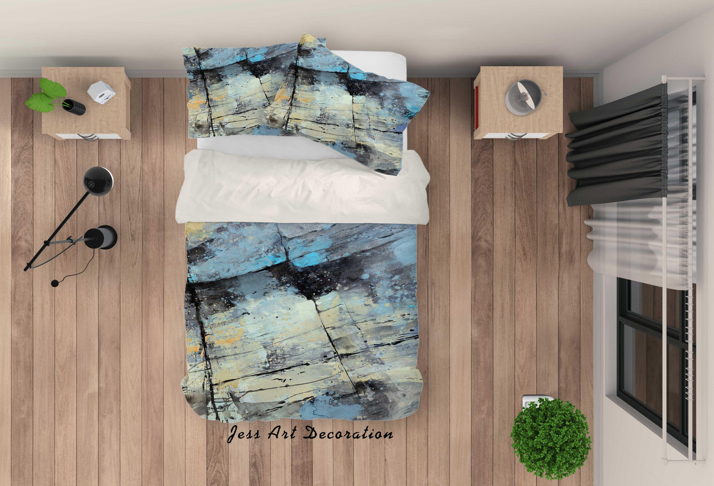 3D Blue Watercolor Quilt Cover Set Bedding Set Pillowcases 91