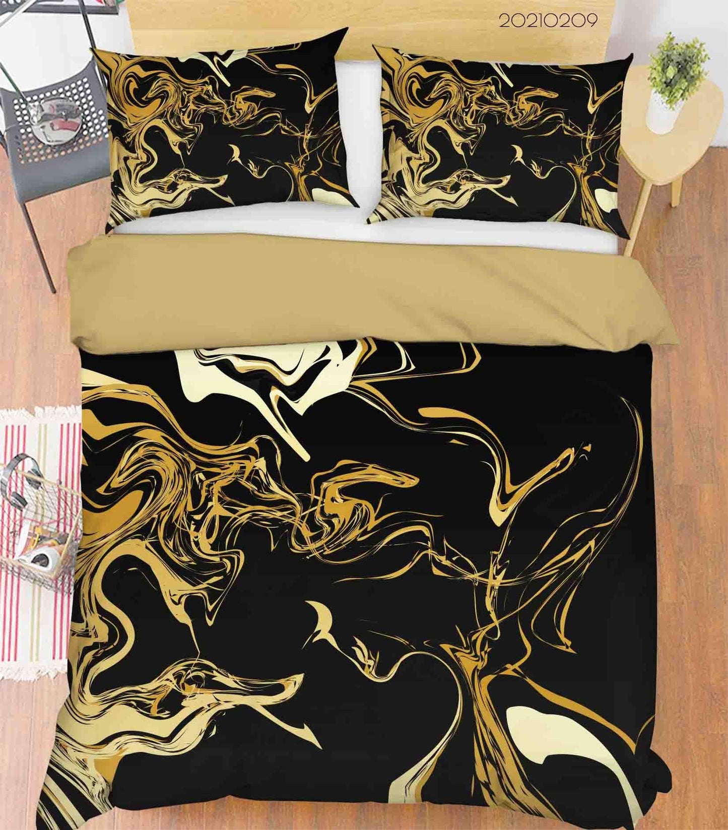 3D Black Gold Marble Quilt Cover Set Bedding Set Duvet Cover Pillowcases 263