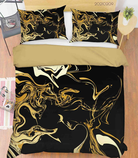 3D Black Gold Marble Quilt Cover Set Bedding Set Duvet Cover Pillowcases 263