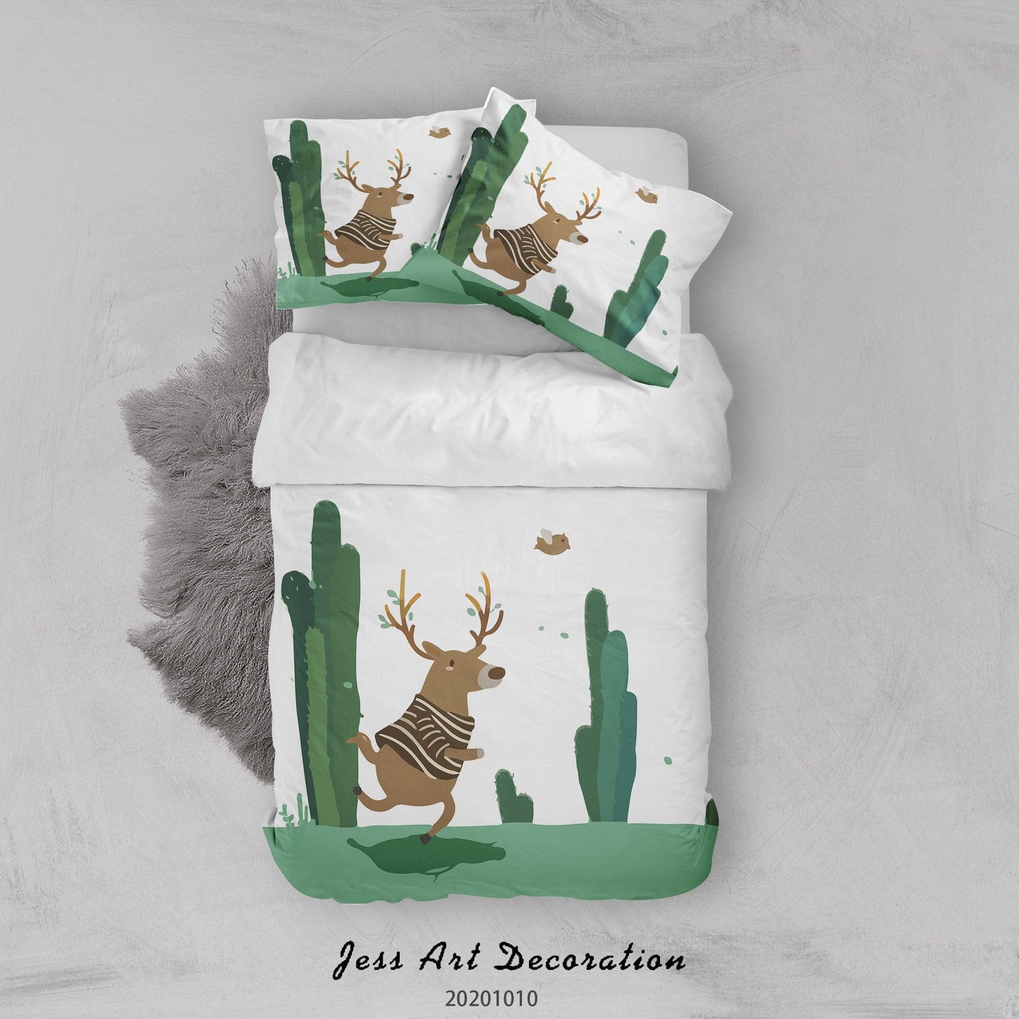 3D Cartoon Christmas Tree Reindeer Quilt Cover Set Bedding Set Duvet Cover Pillowcases WJ 9573