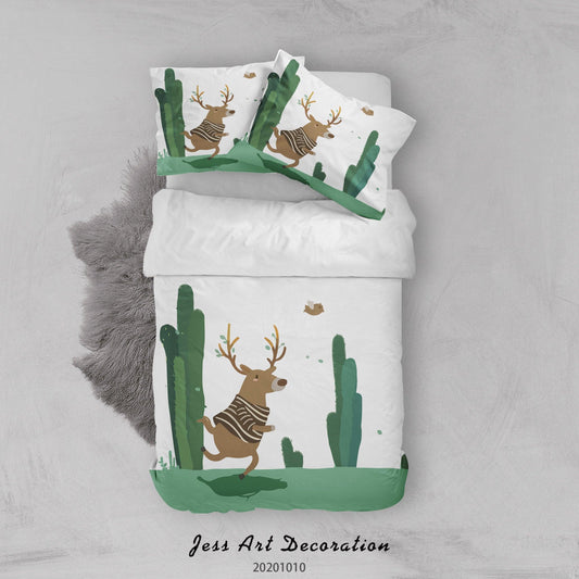3D Cartoon Christmas Tree Reindeer Quilt Cover Set Bedding Set Duvet Cover Pillowcases WJ 9573