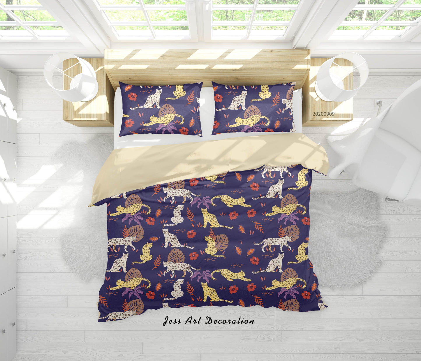 3D Cartoon Leopard Tropical Leaves Pattern Quilt Cover Set Bedding Set Duvet Cover Pillowcases WJ 1990