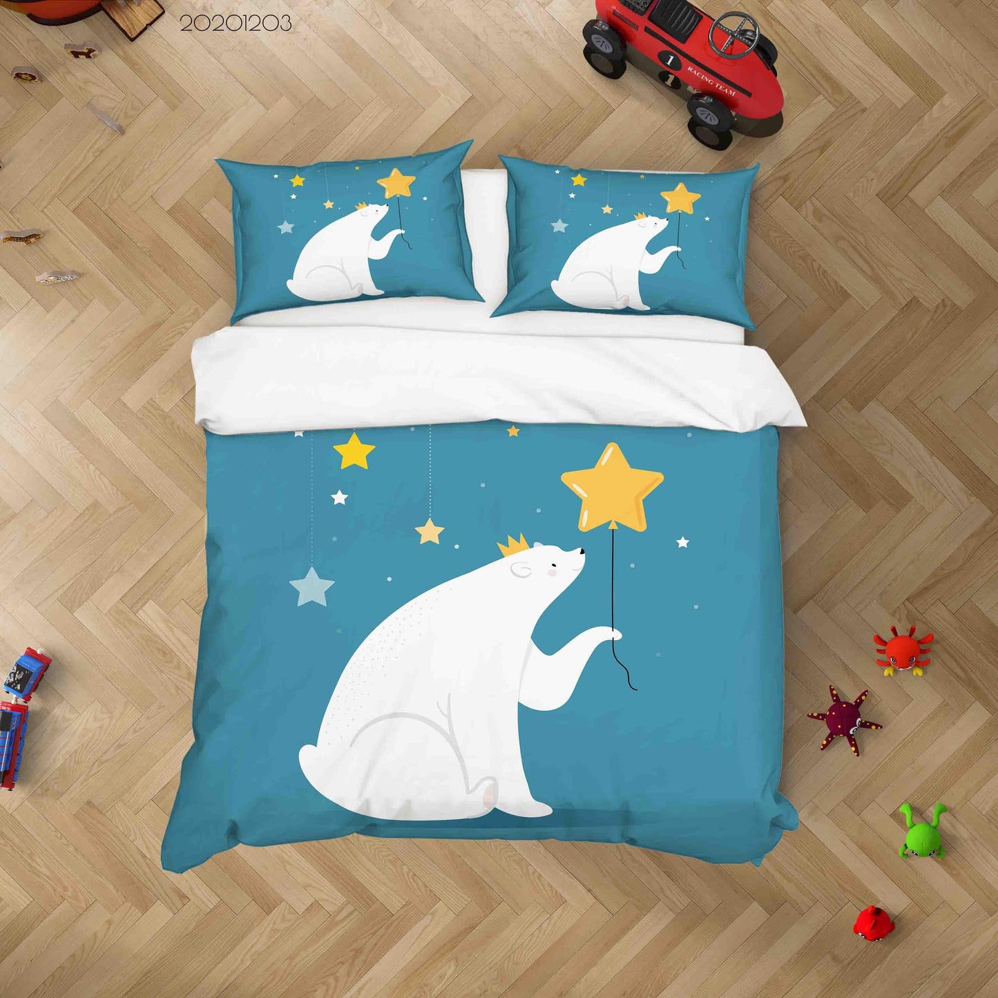 3D Cartoon Blue Night Sky Polar Bear Animal Star Quilt Cover Set Bedding Set Duvet Cover Pillowcases LXL